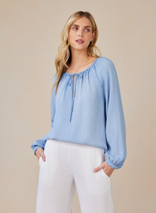 Shirred Raglan Tie Front Blouse