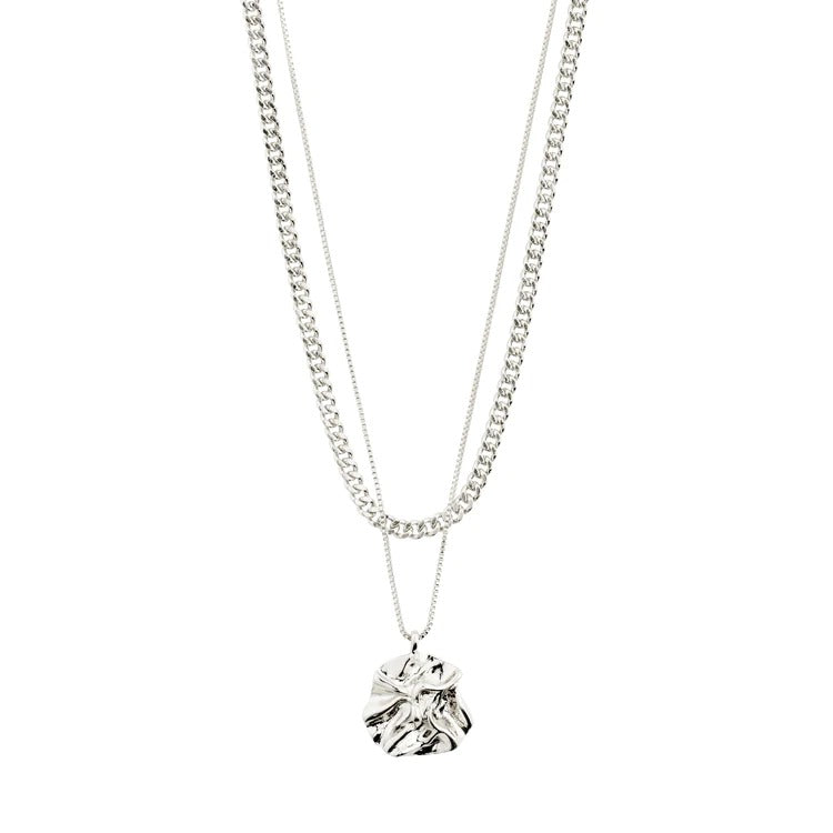WILLPOWER curb & coin necklace, 2-in-1 set, silver-plated