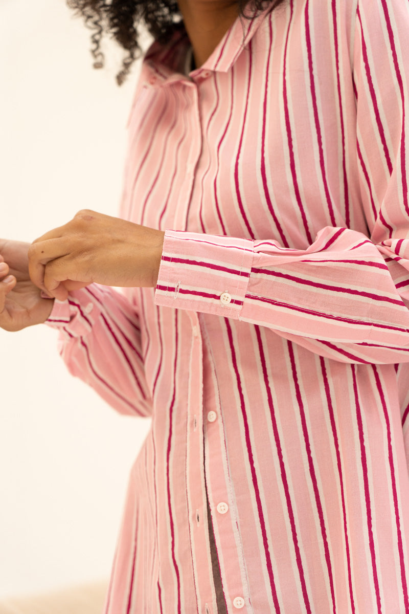 Carla Striped Oversized Button Down Long Sleeve Soft Pink