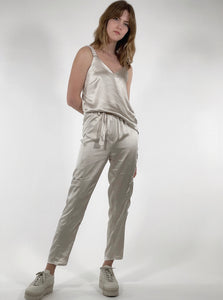 Sateen Pant with Pockets & Belt Champagne