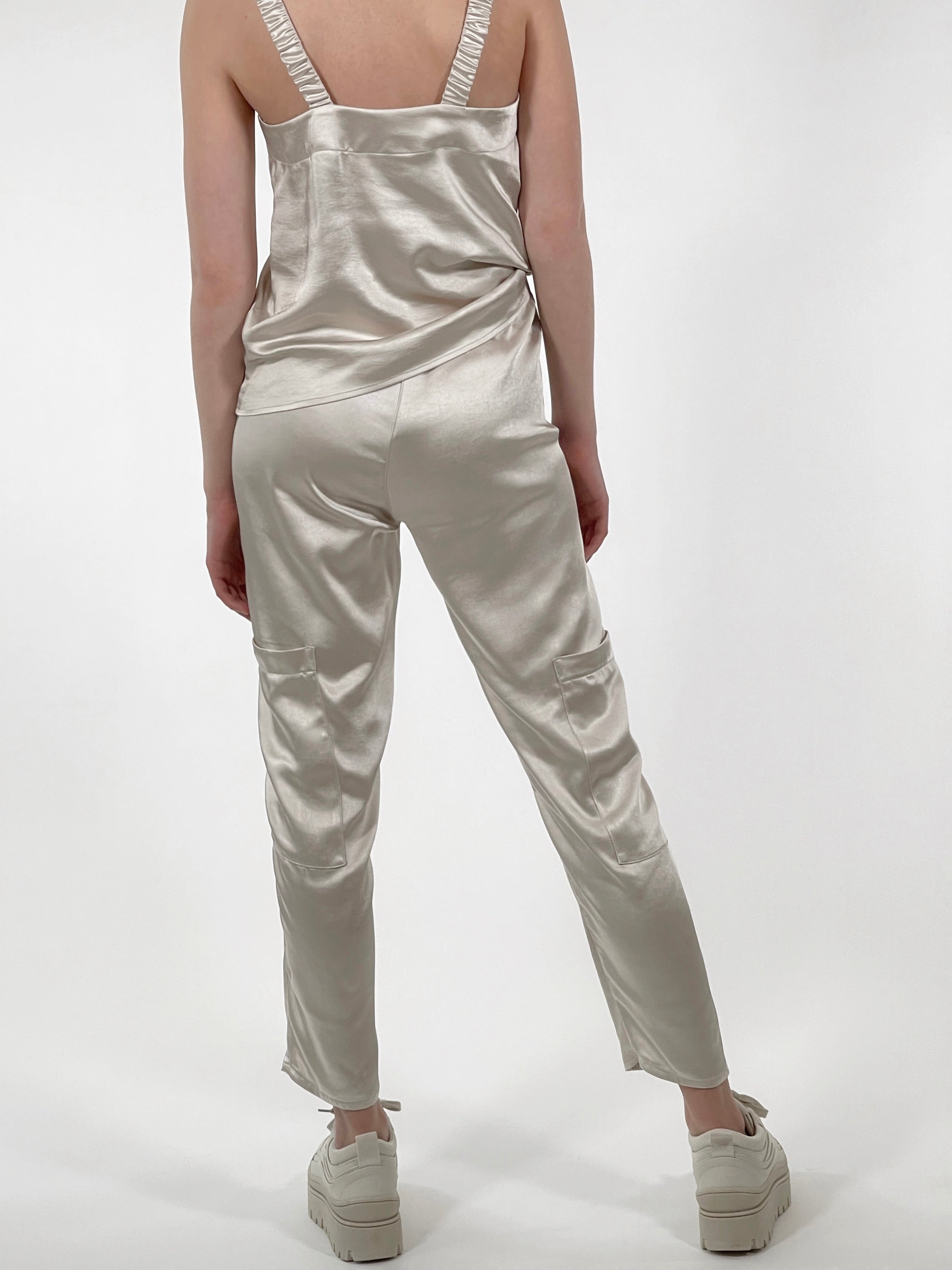 Sateen Pant with Pockets & Belt Champagne