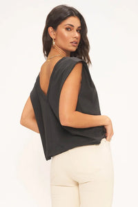 Lexi Exaggerated Shoulder Crop Tank Washed Black