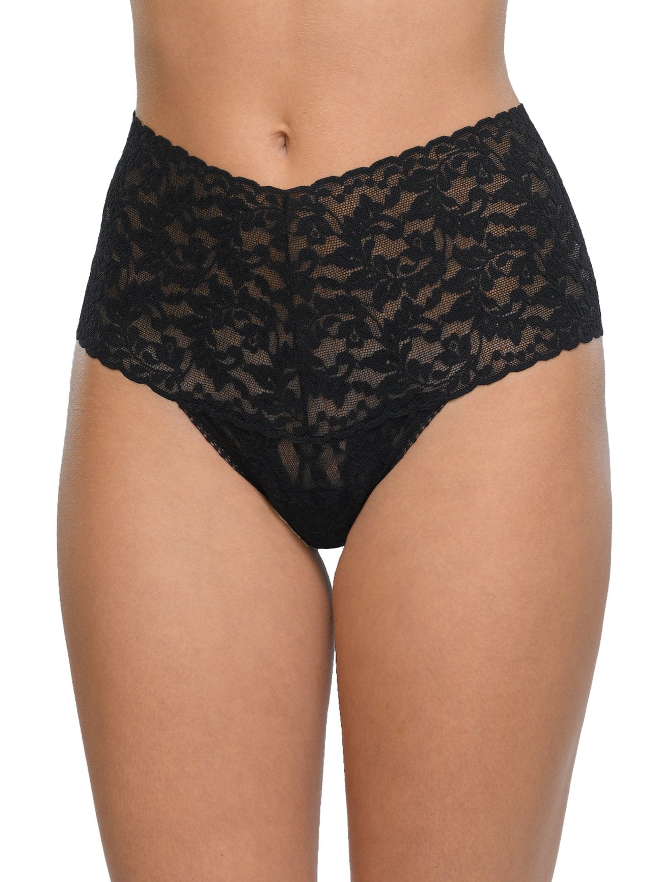 Retro Lace Thong Black Packaged